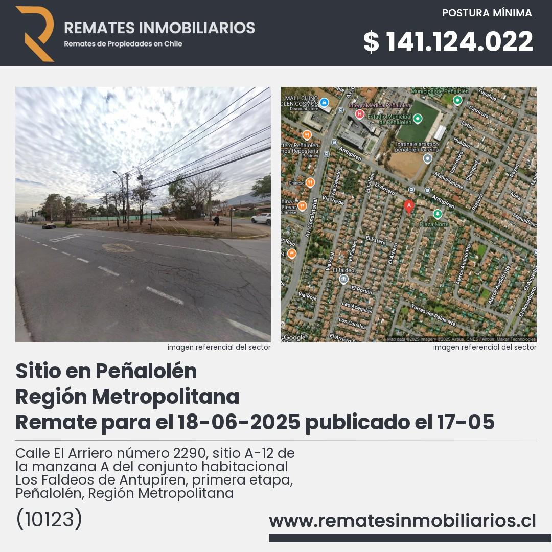 Imagen ficha Calle El Arriero número 2290, sitio A-12 de la manzana A del conjunto habitacional Los Faldeos de Antupiren, primera etapa, Peñalolén, Región Metropolitana