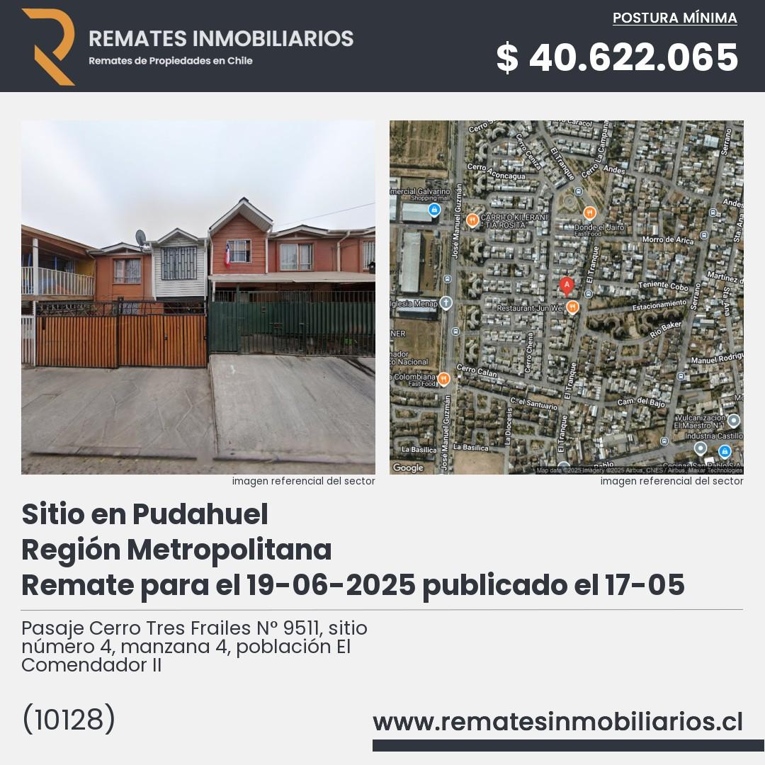 Imagen ficha Pasaje Cerro Tres Frailes N° 9511, sitio número 4, manzana 4, población El Comendador II