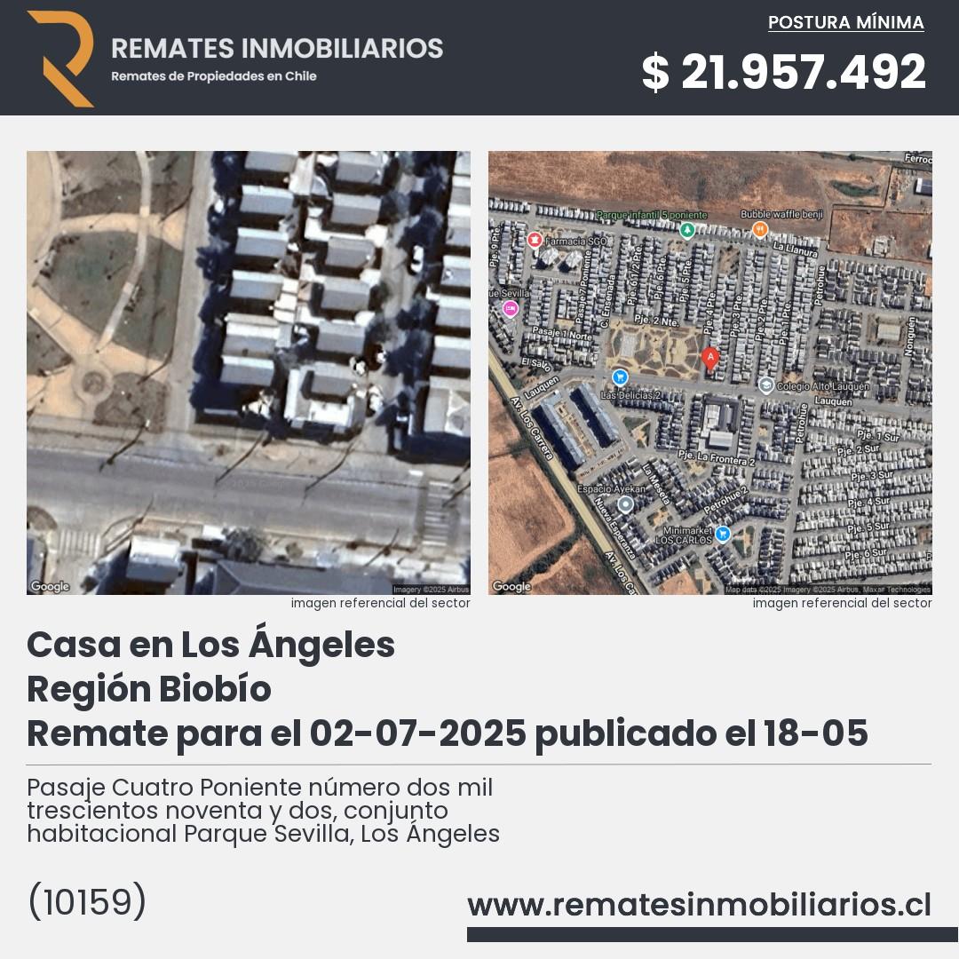 Imagen ficha Pasaje Cuatro Poniente número dos mil trescientos noventa y dos, conjunto habitacional Parque Sevilla, Los Ángeles
