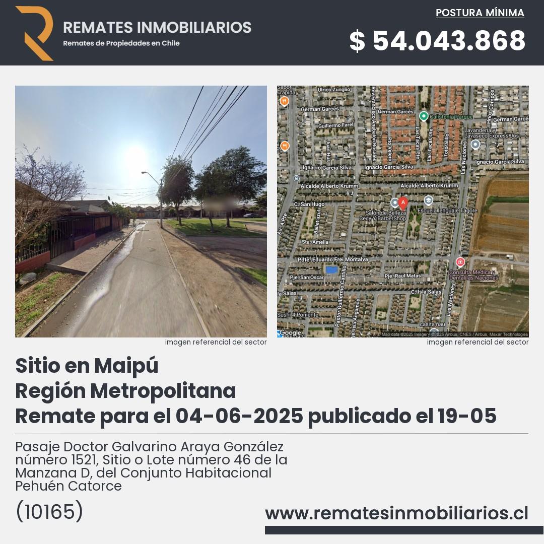 Imagen ficha Pasaje Doctor Galvarino Araya González número 1521, Sitio o Lote número 46 de la Manzana D, del Conjunto Habitacional Pehuén Catorce