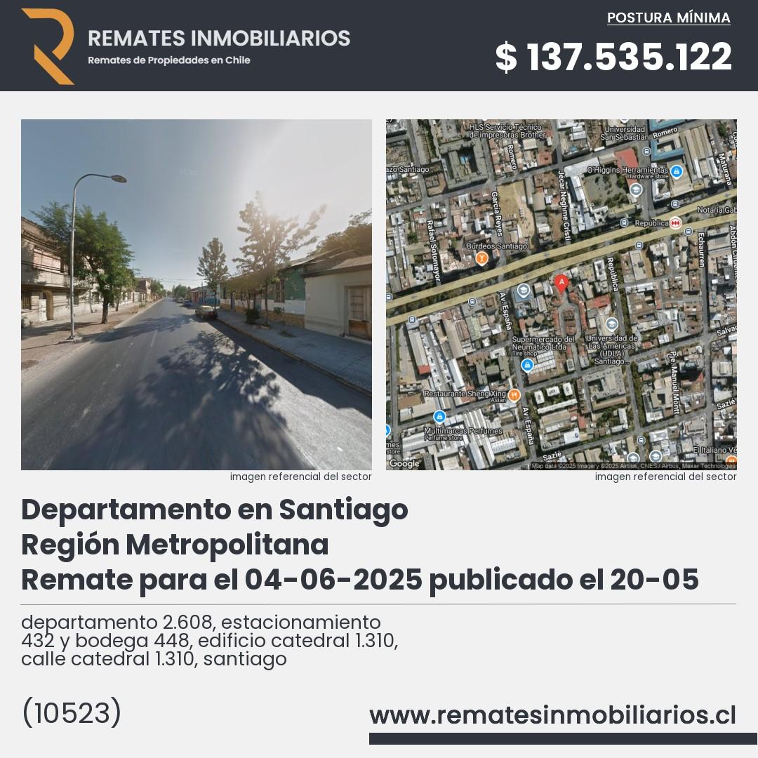 Imagen ficha departamento 2.608, estacionamiento 432 y bodega 448, edificio catedral 1.310, calle catedral 1.310, santiago