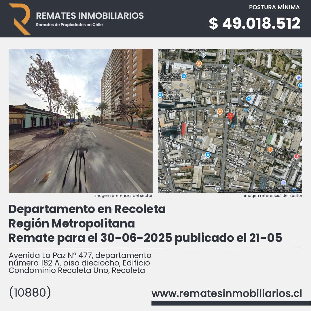 Imagen ficha Avenida La Paz N° 477, departamento número 182 A, piso dieciocho, Edificio Condominio Recoleta Uno, Recoleta