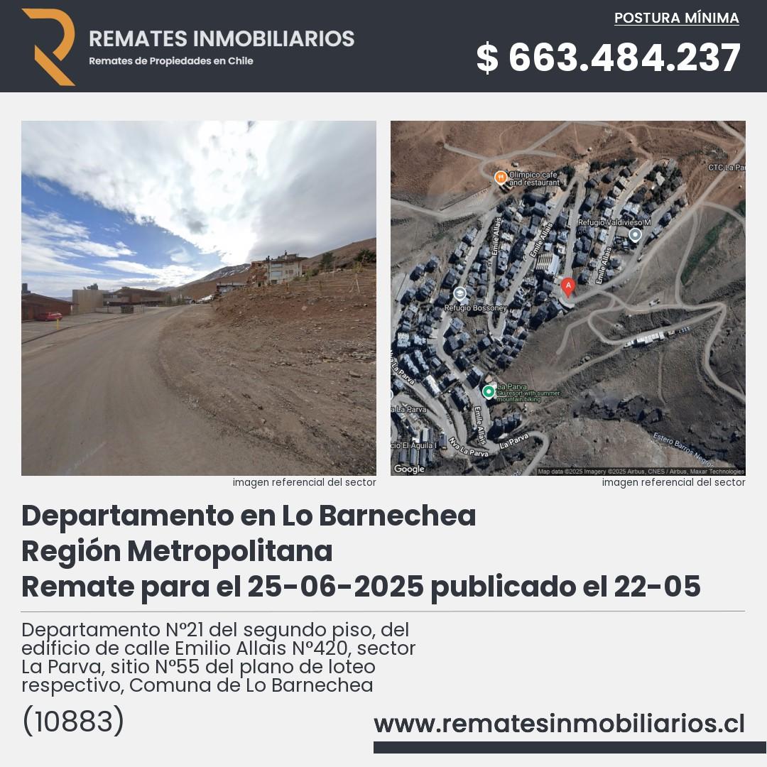 Imagen ficha Departamento N°21 del segundo piso, del edificio de calle Emilio Allais N°420, sector La Parva, sitio N°55 del plano de loteo respectivo, Comuna de Lo Barnechea