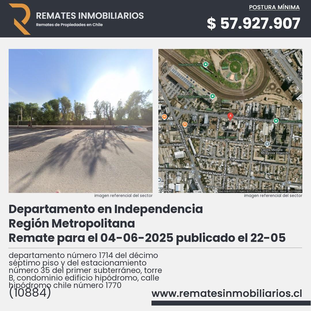 Imagen ficha departamento número 1714 del décimo séptimo piso y del estacionamiento número 35 del primer subterráneo, torre B, condominio edificio hipódromo, calle hipódromo chile número 1770