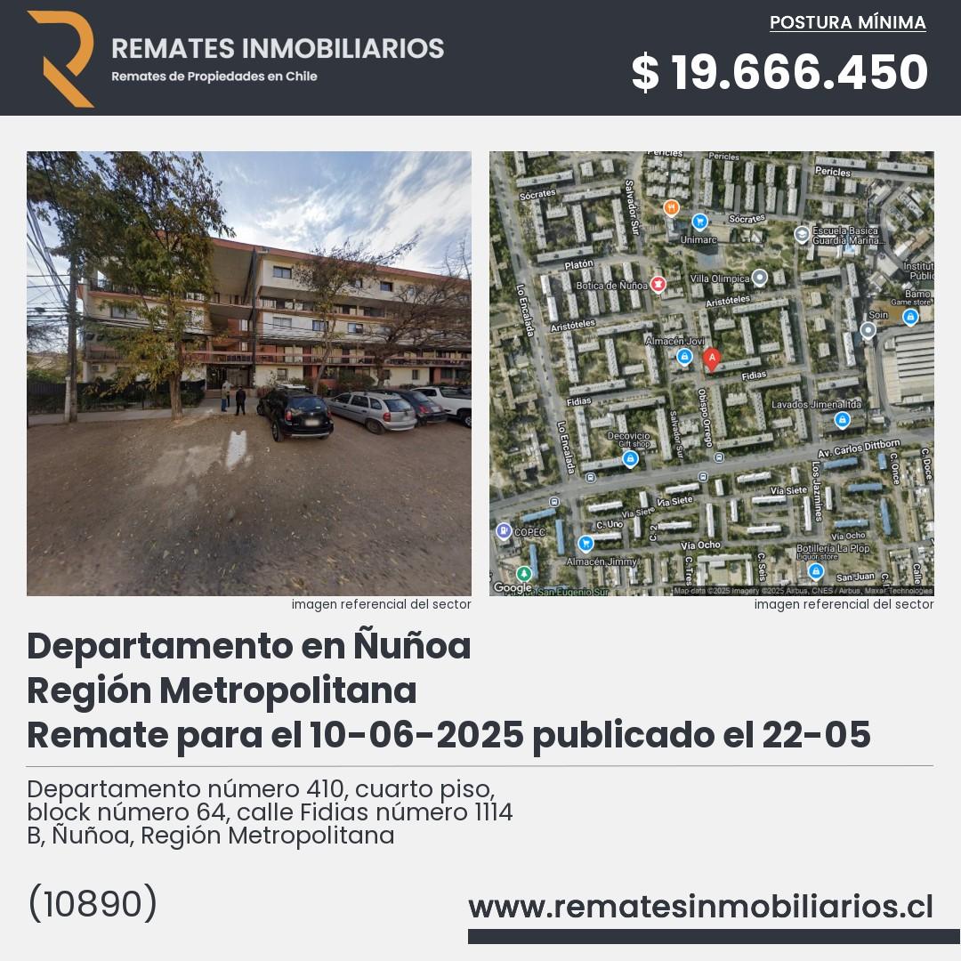Imagen ficha Departamento número 410, cuarto piso, block número 64, calle Fidias número 1114 B, Ñuñoa, Región Metropolitana