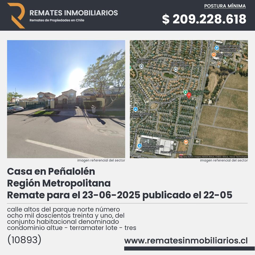 Imagen ficha calle altos del parque norte número ocho mil doscientos treinta y uno, del conjunto habitacional denominado condominio altue - terramater lote - tres