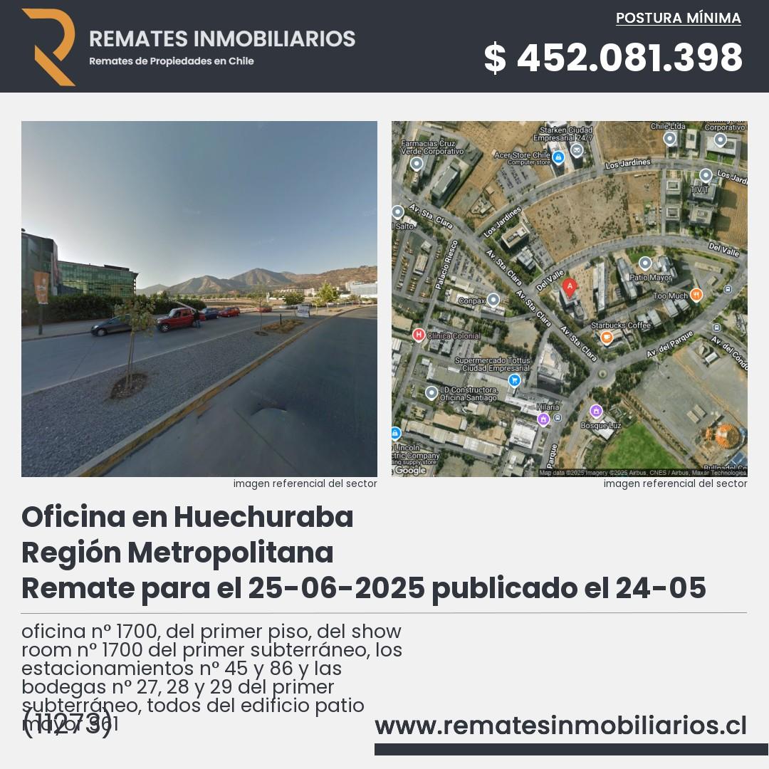 Imagen ficha oficina n° 1700, del primer piso, del show room n° 1700 del primer subterráneo, los estacionamientos n° 45 y 86 y las bodegas n° 27, 28 y 29 del primer subterráneo, todos del edificio patio mayor 961