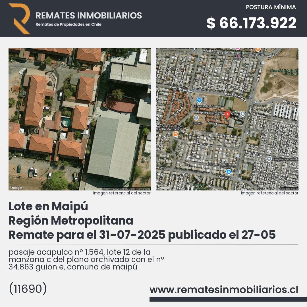 Imagen ficha pasaje acapulco nº 1.564, lote 12 de la manzana c del plano archivado con el nº 34.863 guion e, comuna de maipú