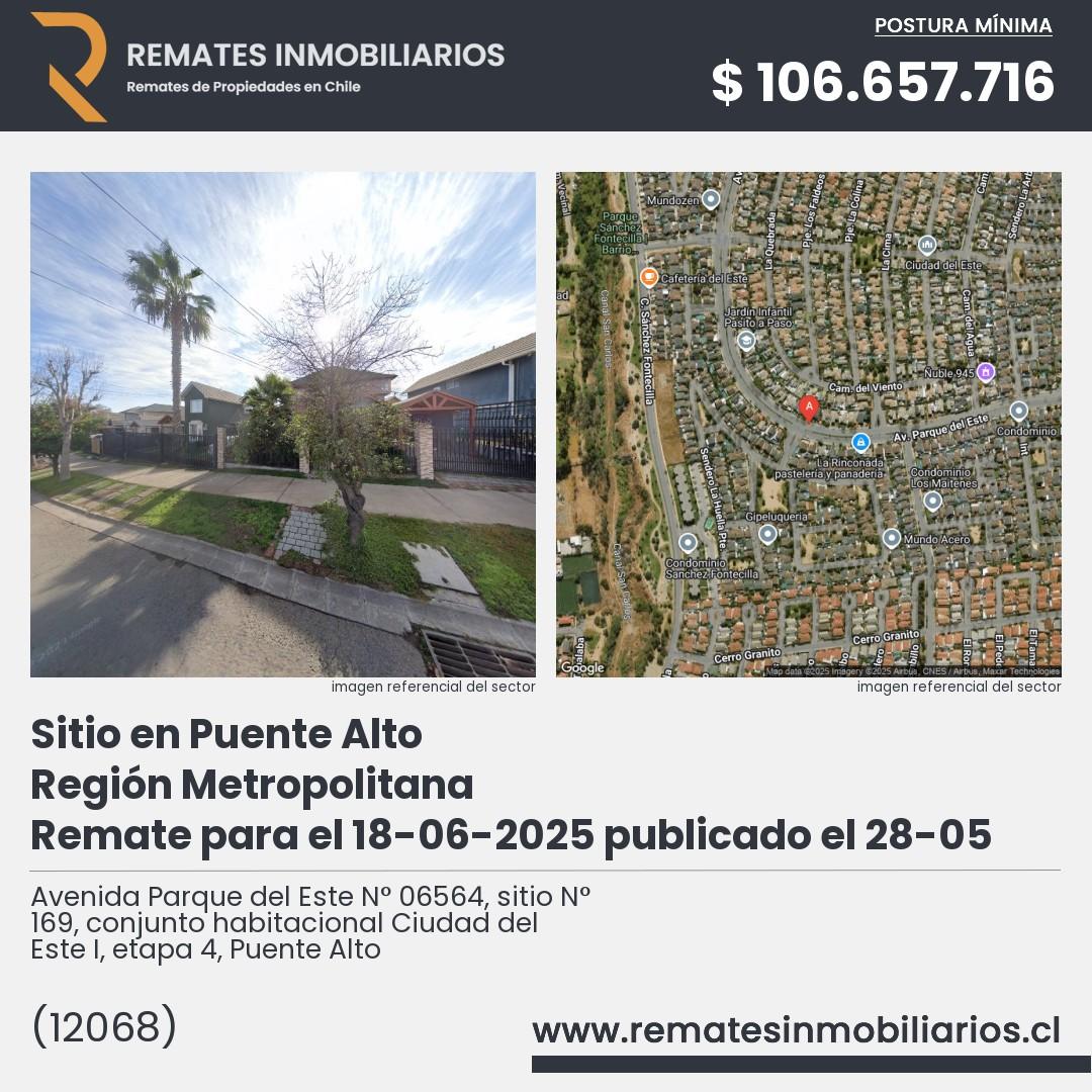 Imagen ficha Avenida Parque del Este N° 06564, sitio N° 169, conjunto habitacional Ciudad del Este I, etapa 4, Puente Alto