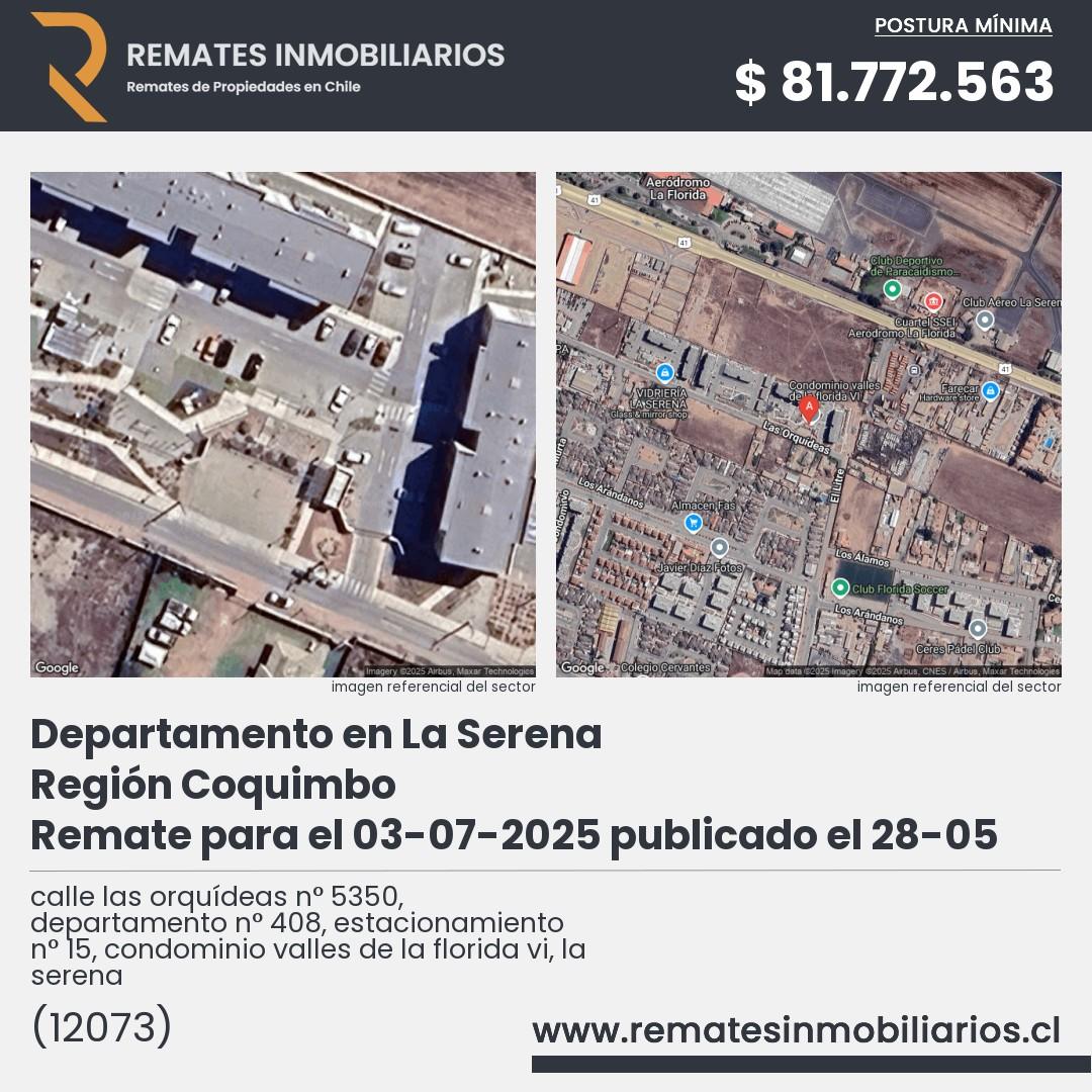Imagen ficha calle las orquídeas n° 5350, departamento n° 408, estacionamiento n° 15, condominio valles de la florida vi, la serena