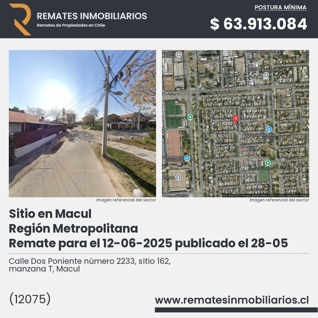 Imagen ficha Calle Dos Poniente número 2233, sitio 162, manzana T, Macul