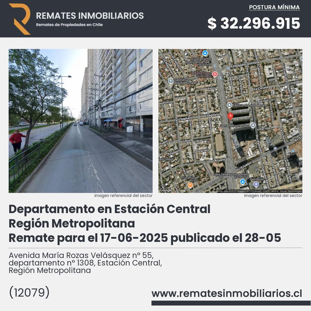 Imagen ficha Avenida María Rozas Velásquez n° 55, departamento n° 1308, Estación Central, Región Metropolitana