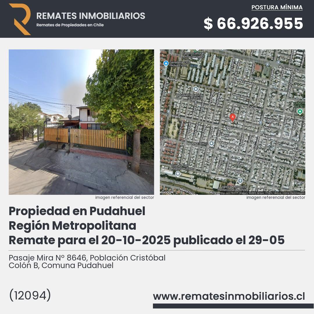 Imagen ficha Pasaje Mira Nº 8646, Población Cristóbal Colón B, Comuna Pudahuel