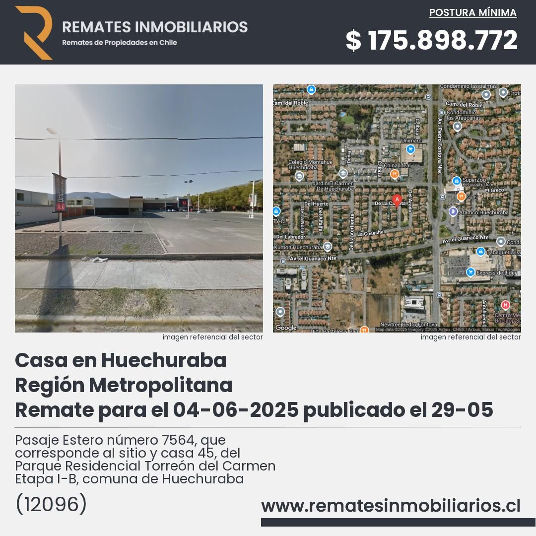 Imagen ficha Pasaje Estero número 7564, que corresponde al sitio y casa 45, del Parque Residencial Torreón del Carmen Etapa I-B, comuna de Huechuraba