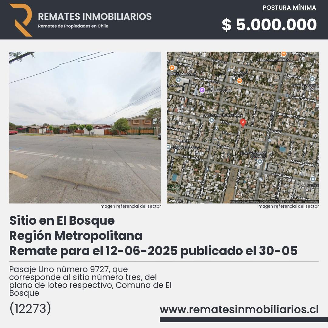 Imagen ficha Pasaje Uno número 9727, que corresponde al sitio número tres, del plano de loteo respectivo, Comuna de El Bosque