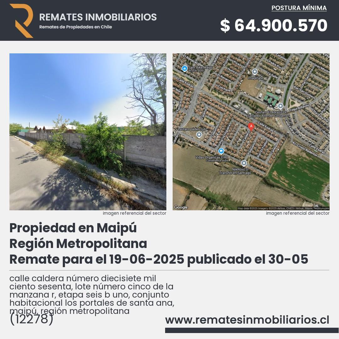 Imagen ficha calle caldera número diecisiete mil ciento sesenta, lote número cinco de la manzana r, etapa seis b uno, conjunto habitacional los portales de santa ana, maipú, región metropolitana