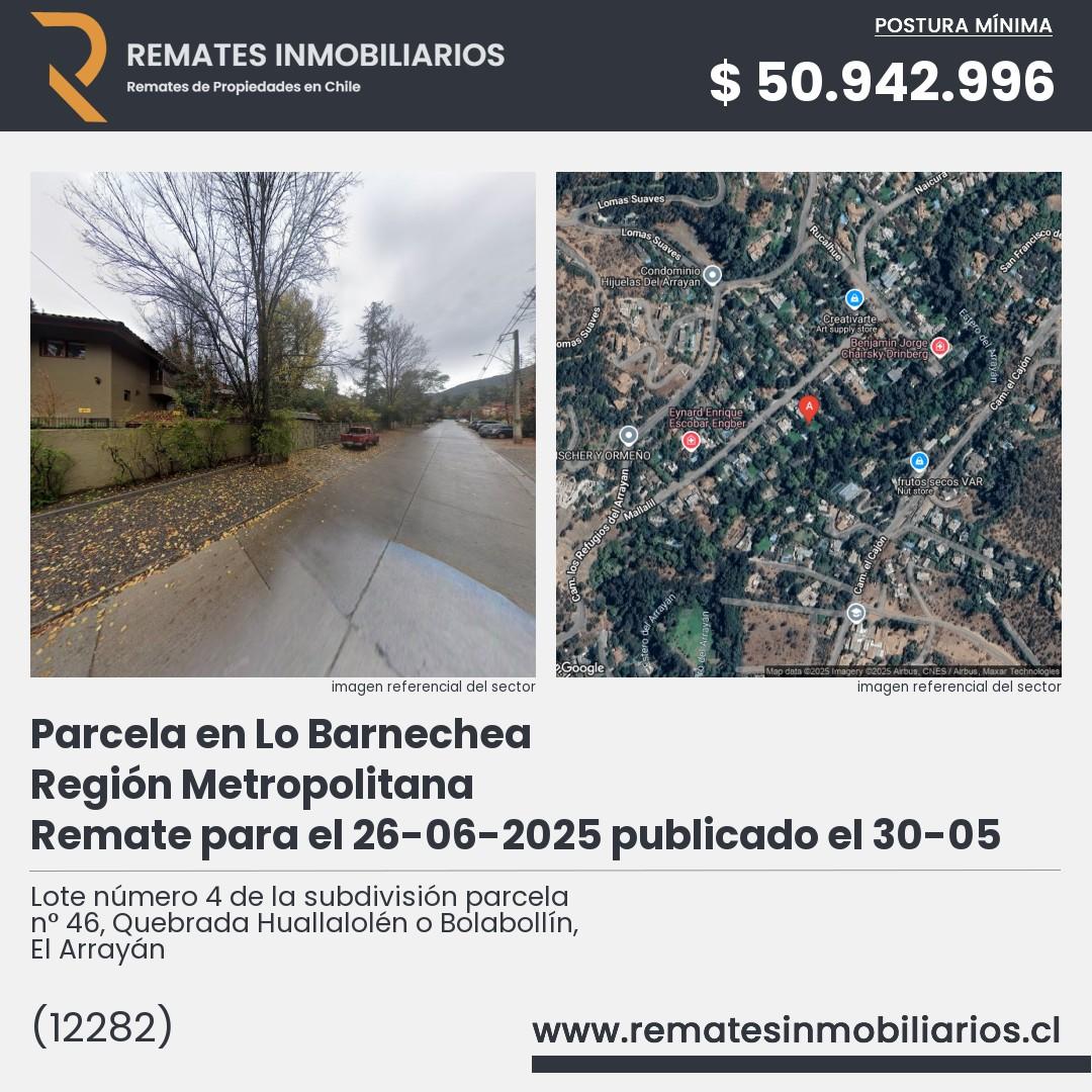 Imagen ficha Lote número 4 de la subdivisión parcela n° 46, Quebrada Huallalolén o Bolabollín, El Arrayán