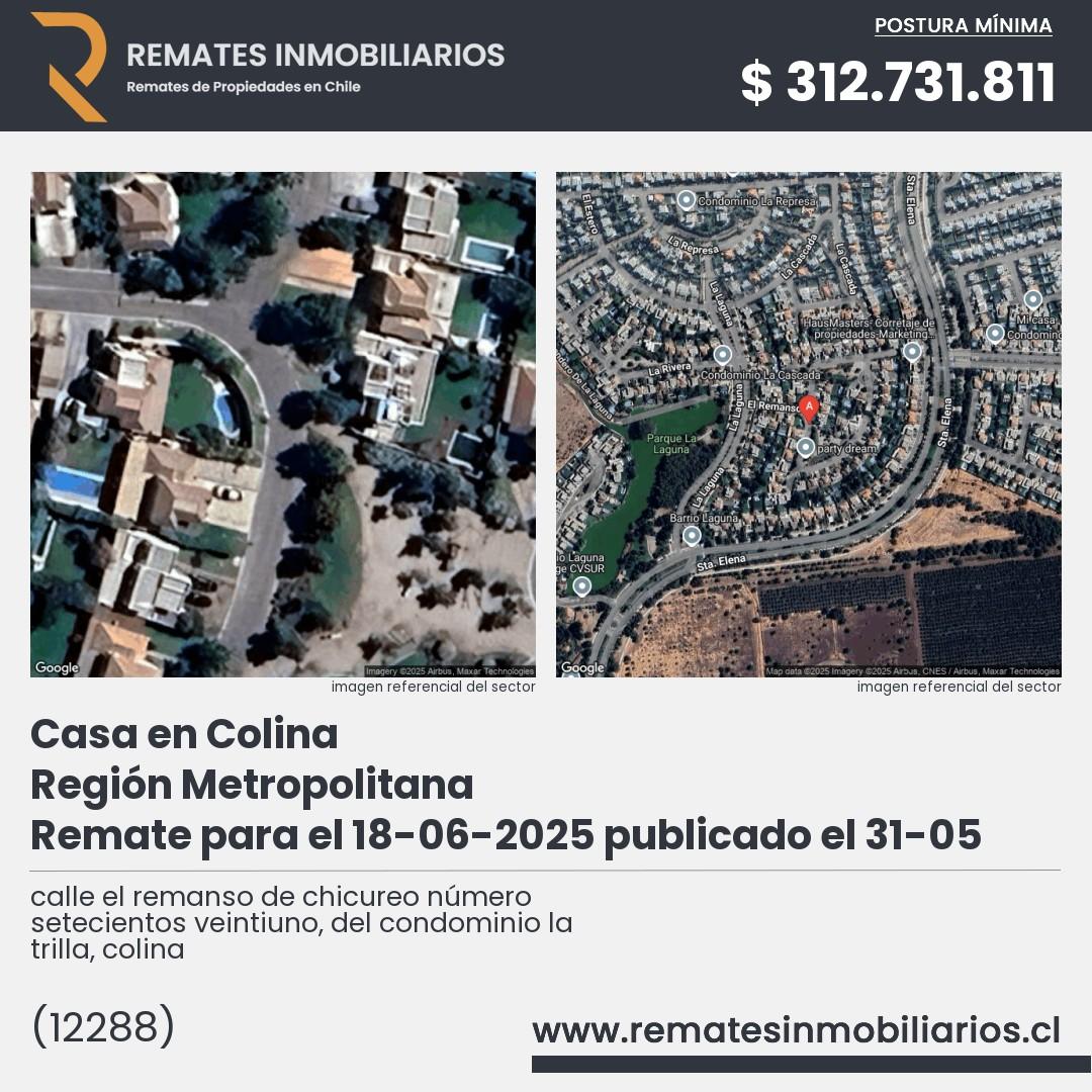 Imagen ficha calle el remanso de chicureo número setecientos veintiuno, del condominio la trilla, colina