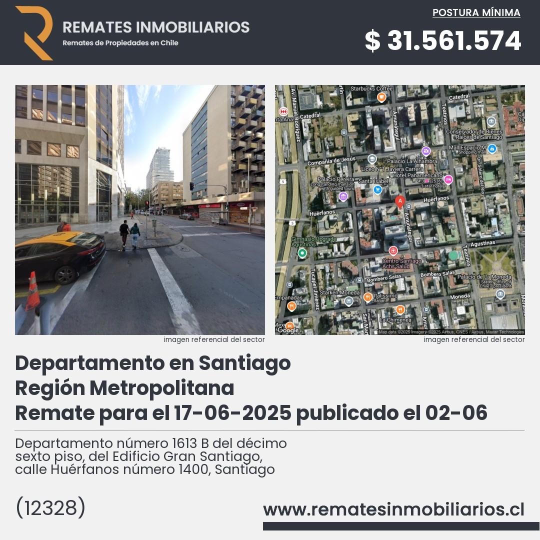 Imagen ficha Departamento número 1613 B del décimo sexto piso, del Edificio Gran Santiago, calle Huérfanos número 1400, Santiago