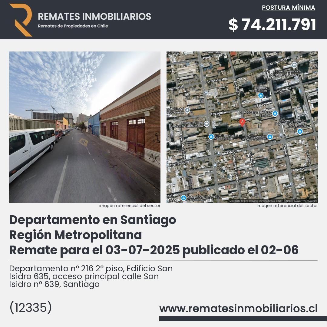 Imagen ficha Departamento n° 216 2° piso, Edificio San Isidro 635, acceso principal calle San Isidro n° 639, Santiago
