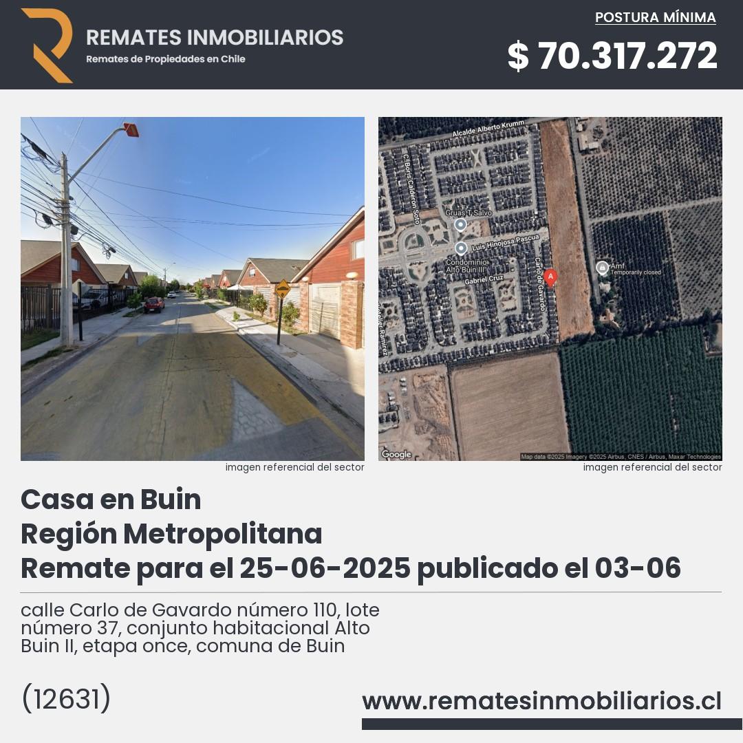Imagen ficha calle Carlo de Gavardo número 110, lote número 37, conjunto habitacional Alto Buin II, etapa once, comuna de Buin