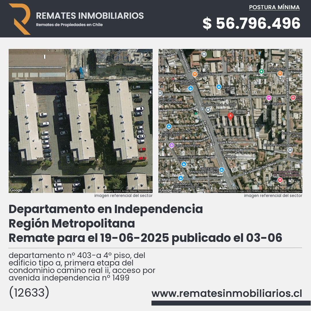 Imagen ficha departamento nº 403-a 4º piso, del edificio tipo a, primera etapa del condominio camino real ii, acceso por avenida independencia nº 1499