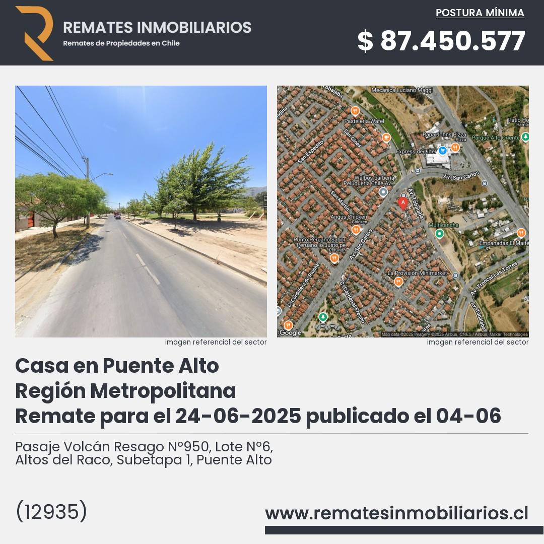 Imagen ficha Pasaje Volcán Resago Nº950, Lote Nº6, Altos del Raco, Subetapa 1, Puente Alto