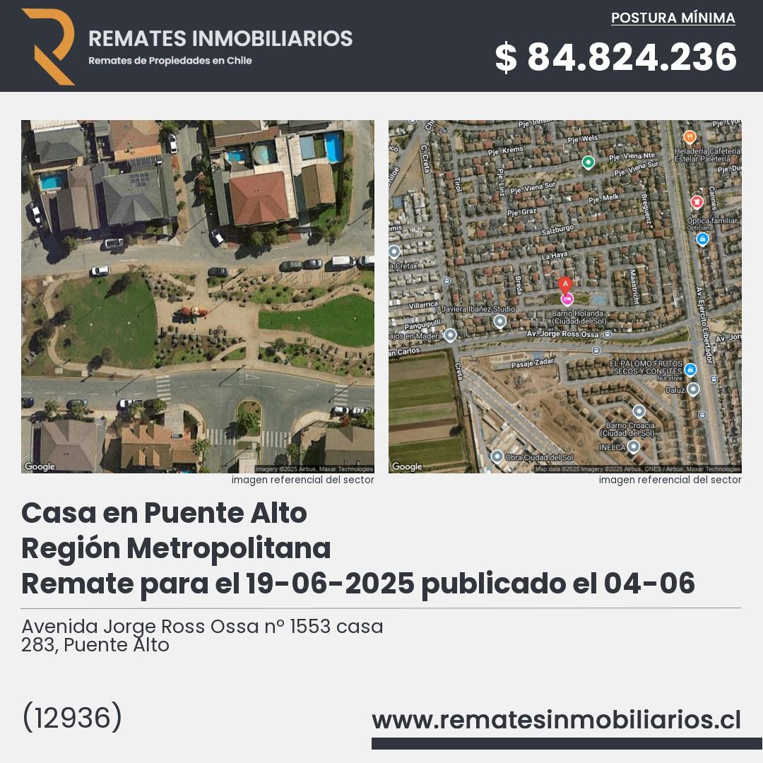 Imagen ficha Avenida Jorge Ross Ossa nº 1553 casa 283, Puente Alto