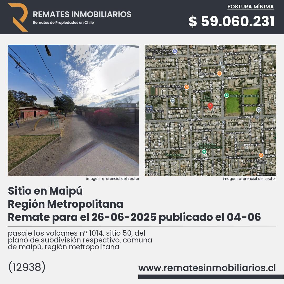 Imagen ficha pasaje los volcanes nº 1014, sitio 50, del plano de subdivisión respectivo, comuna de maipú, región metropolitana