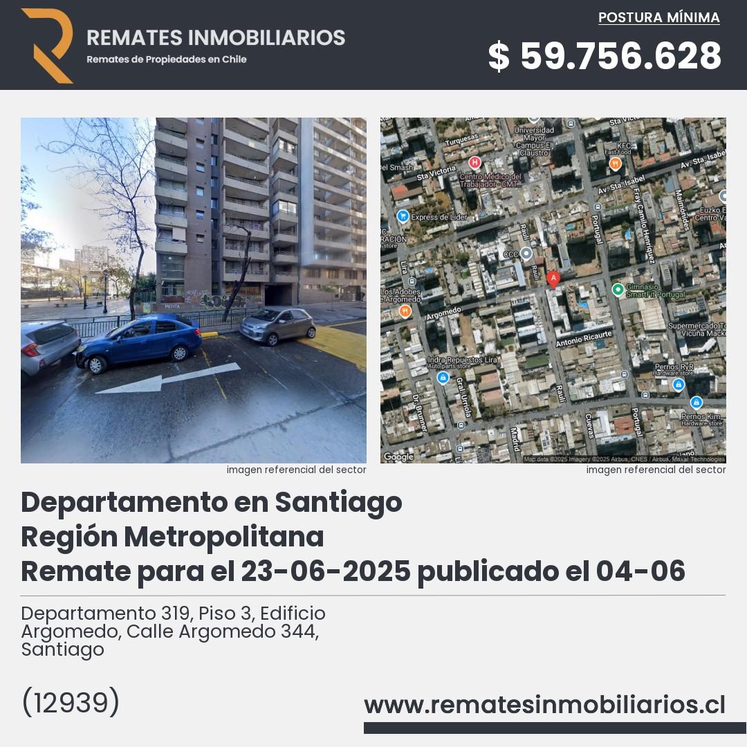Imagen ficha Departamento 319, Piso 3, Edificio Argomedo, Calle Argomedo 344, Santiago