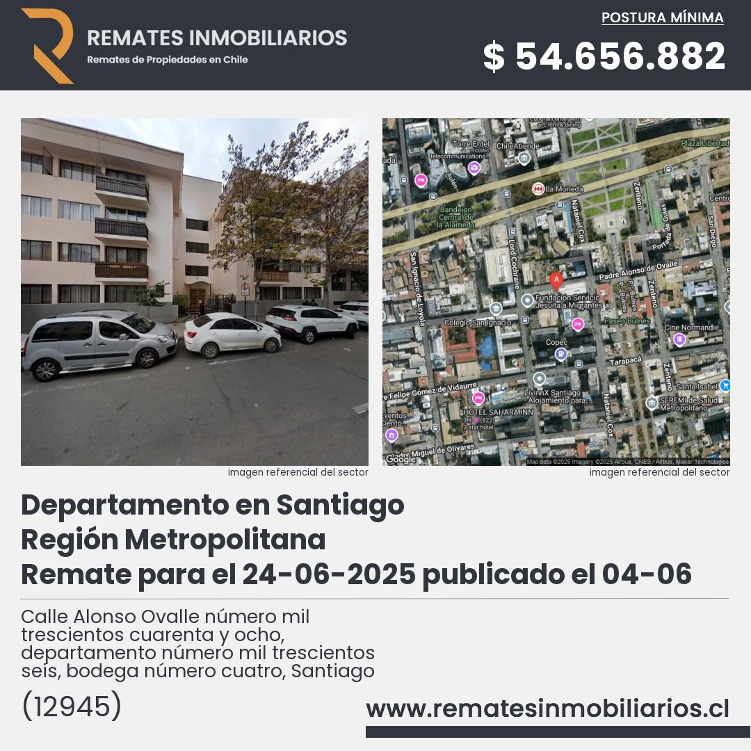 Imagen ficha Calle Alonso Ovalle número mil trescientos cuarenta y ocho, departamento número mil trescientos seis, bodega número cuatro, Santiago