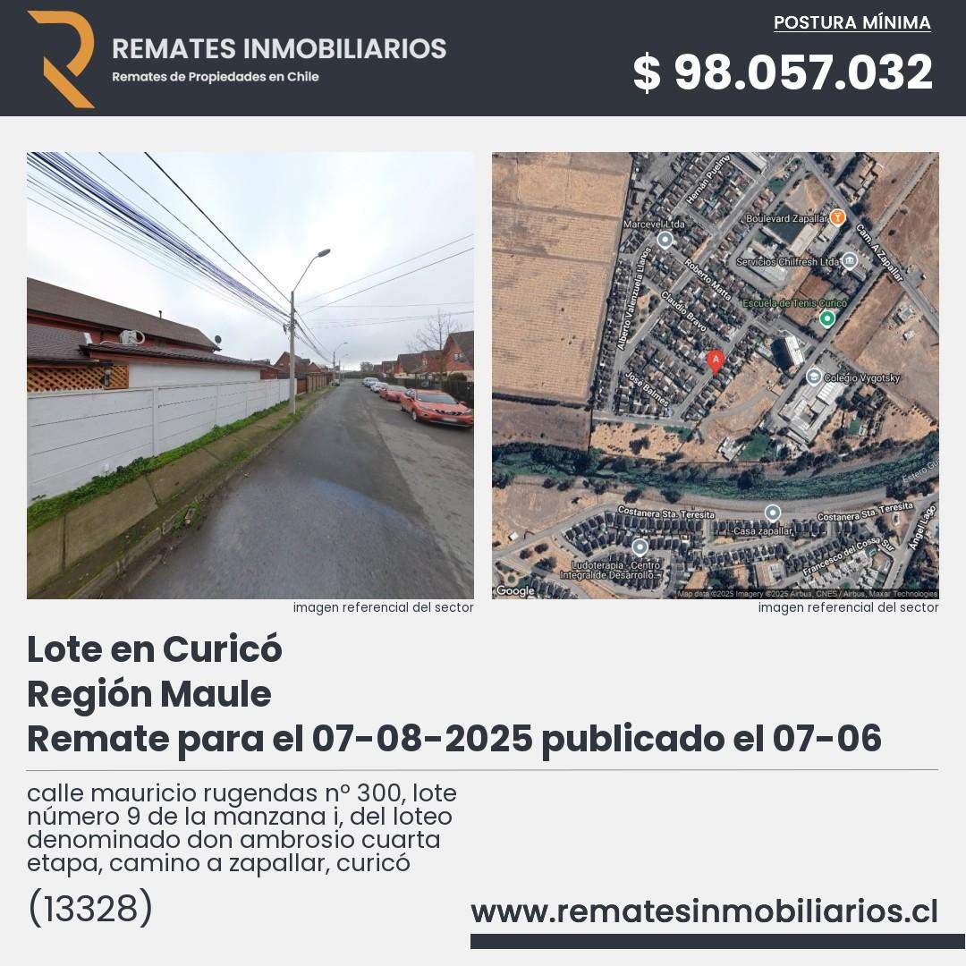 Imagen ficha calle mauricio rugendas nº 300, lote número 9 de la manzana i, del loteo denominado don ambrosio cuarta etapa, camino a zapallar, curicó