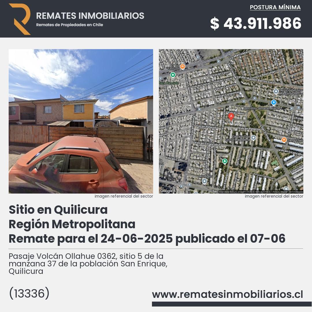 Imagen ficha Pasaje Volcán Ollahue 0362, sitio 5 de la manzana 37 de la población San Enrique, Quilicura