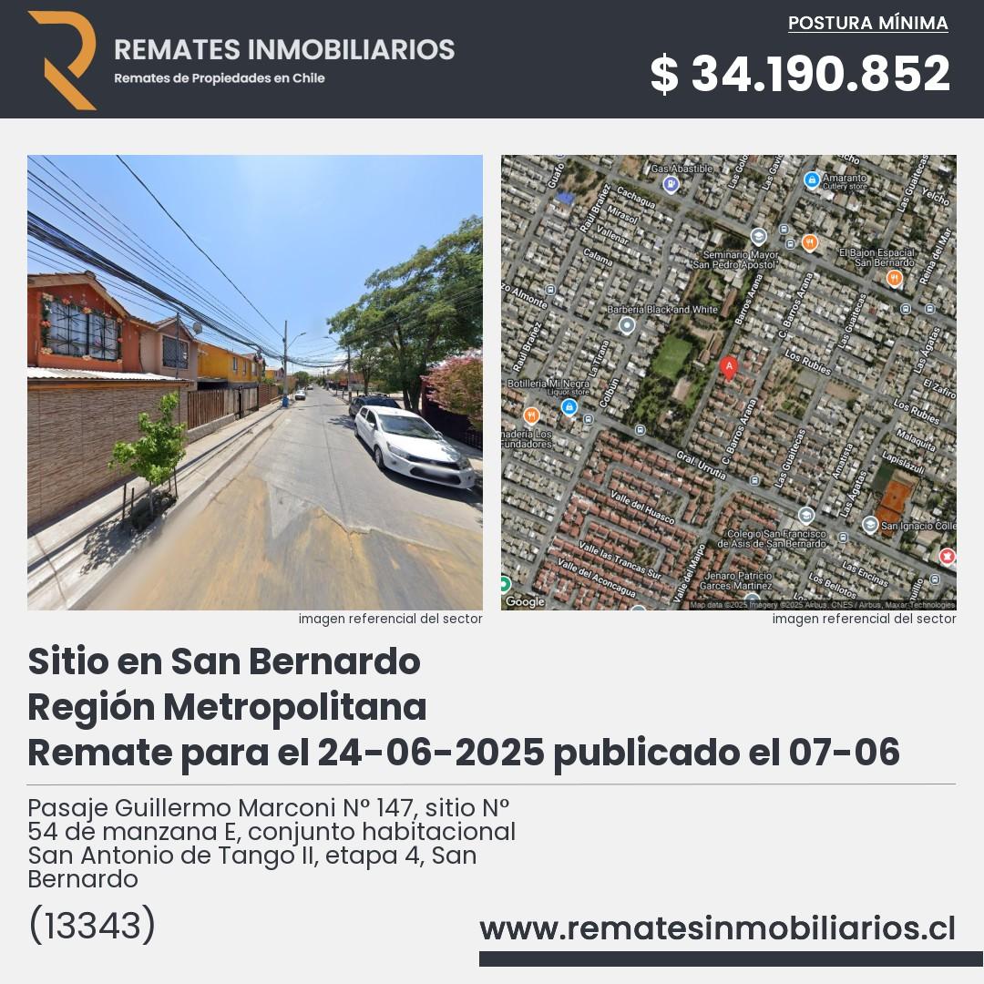 Imagen ficha Pasaje Guillermo Marconi N° 147, sitio N° 54 de manzana E, conjunto habitacional San Antonio de Tango II, etapa 4, San Bernardo