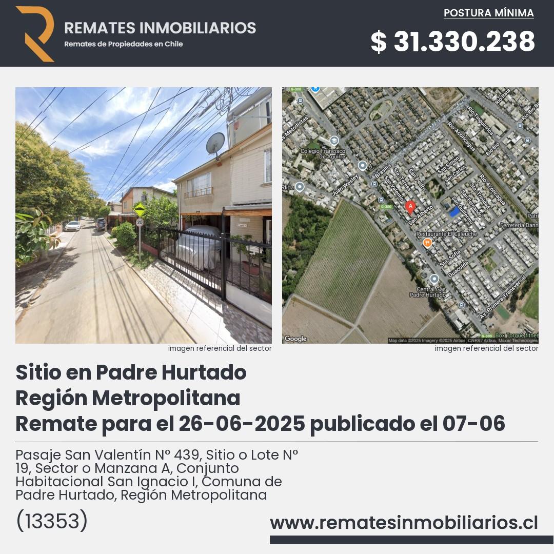 Imagen ficha Pasaje San Valentín N° 439, Sitio o Lote N° 19, Sector o Manzana A, Conjunto Habitacional San Ignacio I, Comuna de Padre Hurtado, Región Metropolitana