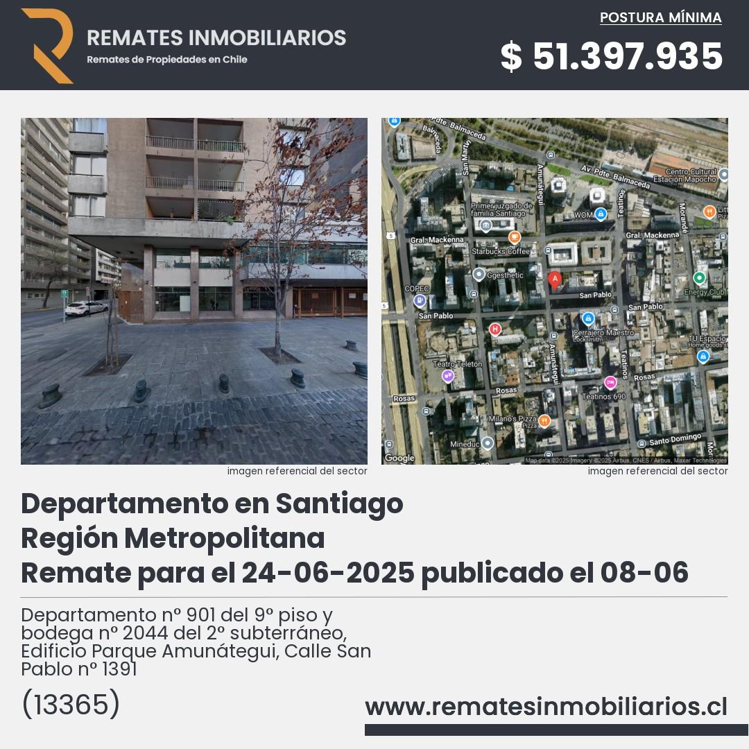Imagen ficha Departamento n° 901 del 9° piso y bodega n° 2044 del 2° subterráneo, Edificio Parque Amunátegui, Calle San Pablo n° 1391