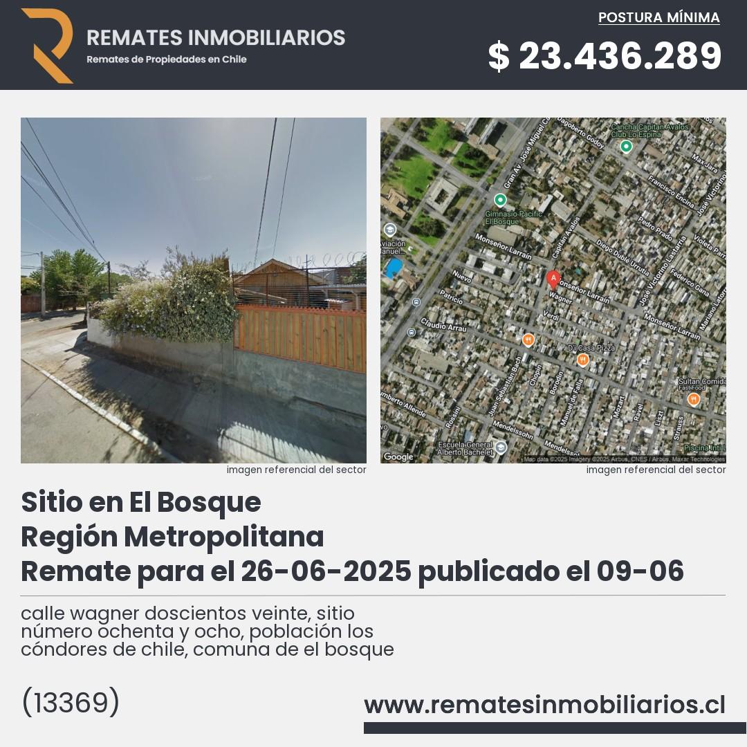 Imagen ficha calle wagner doscientos veinte, sitio número ochenta y ocho, población los cóndores de chile, comuna de el bosque