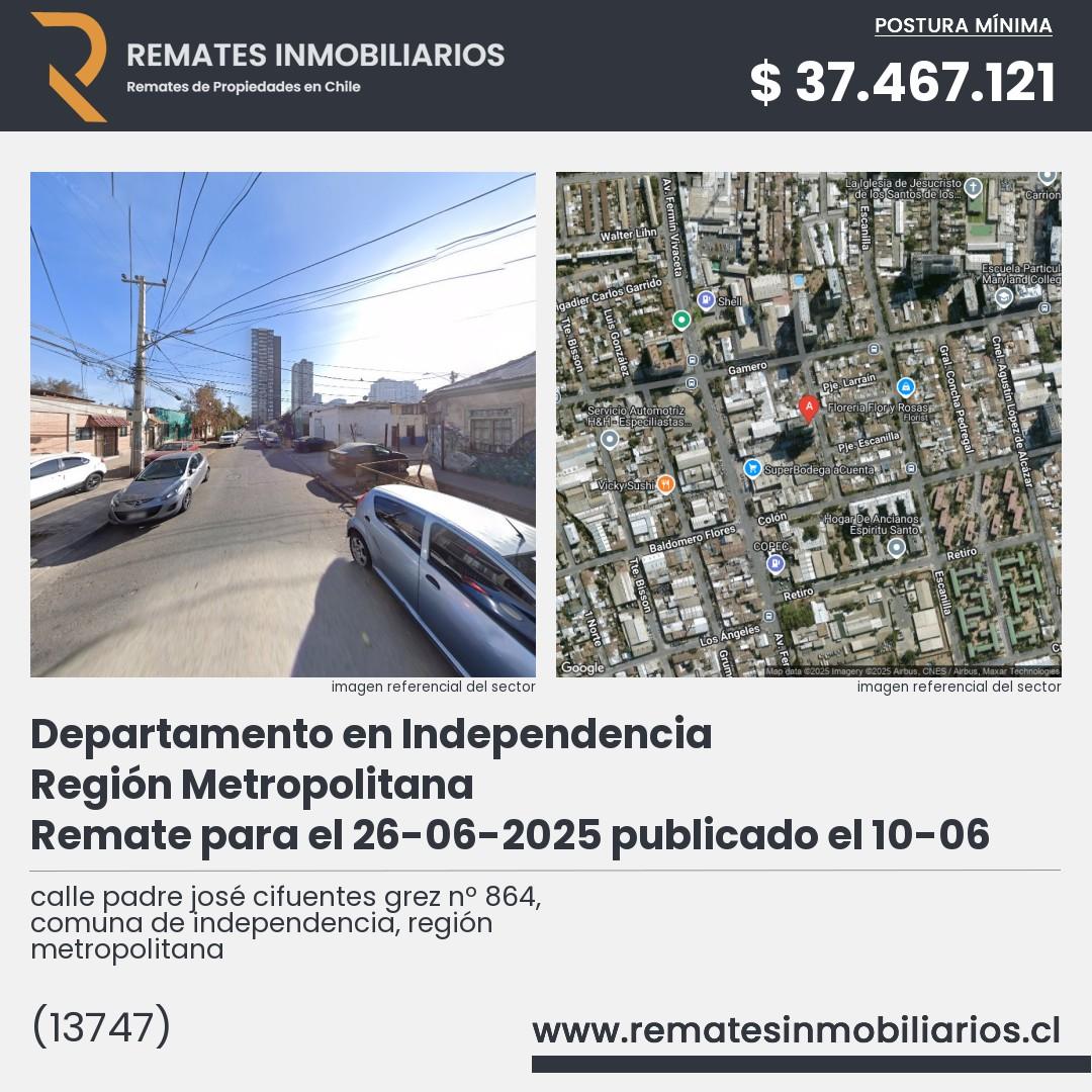 Imagen ficha calle padre josé cifuentes grez nº 864, comuna de independencia, región metropolitana