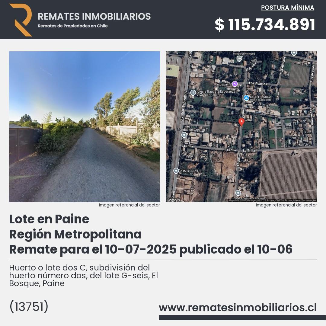 Imagen ficha Huerto o lote dos C, subdivisión del huerto número dos, del lote G-seis, El Bosque, Paine