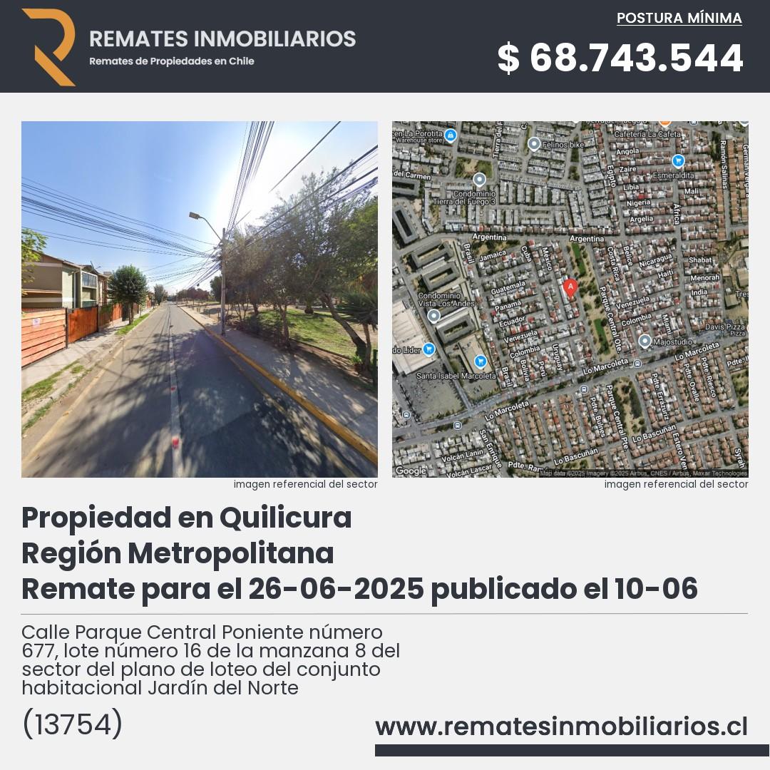 Imagen ficha Calle Parque Central Poniente número 677, lote número 16 de la manzana 8 del sector del plano de loteo del conjunto habitacional Jardín del Norte
