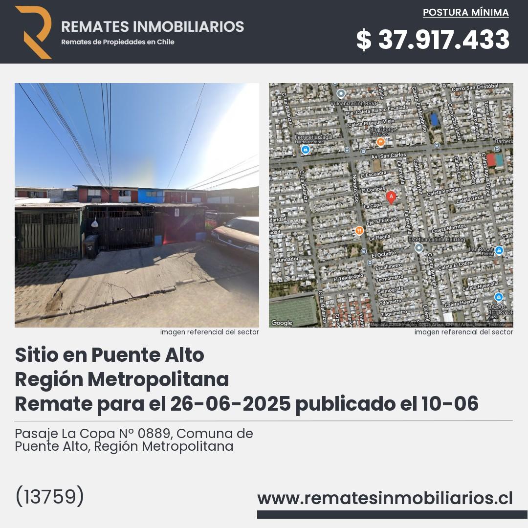 Imagen ficha Pasaje La Copa Nº 0889, Comuna de Puente Alto, Región Metropolitana