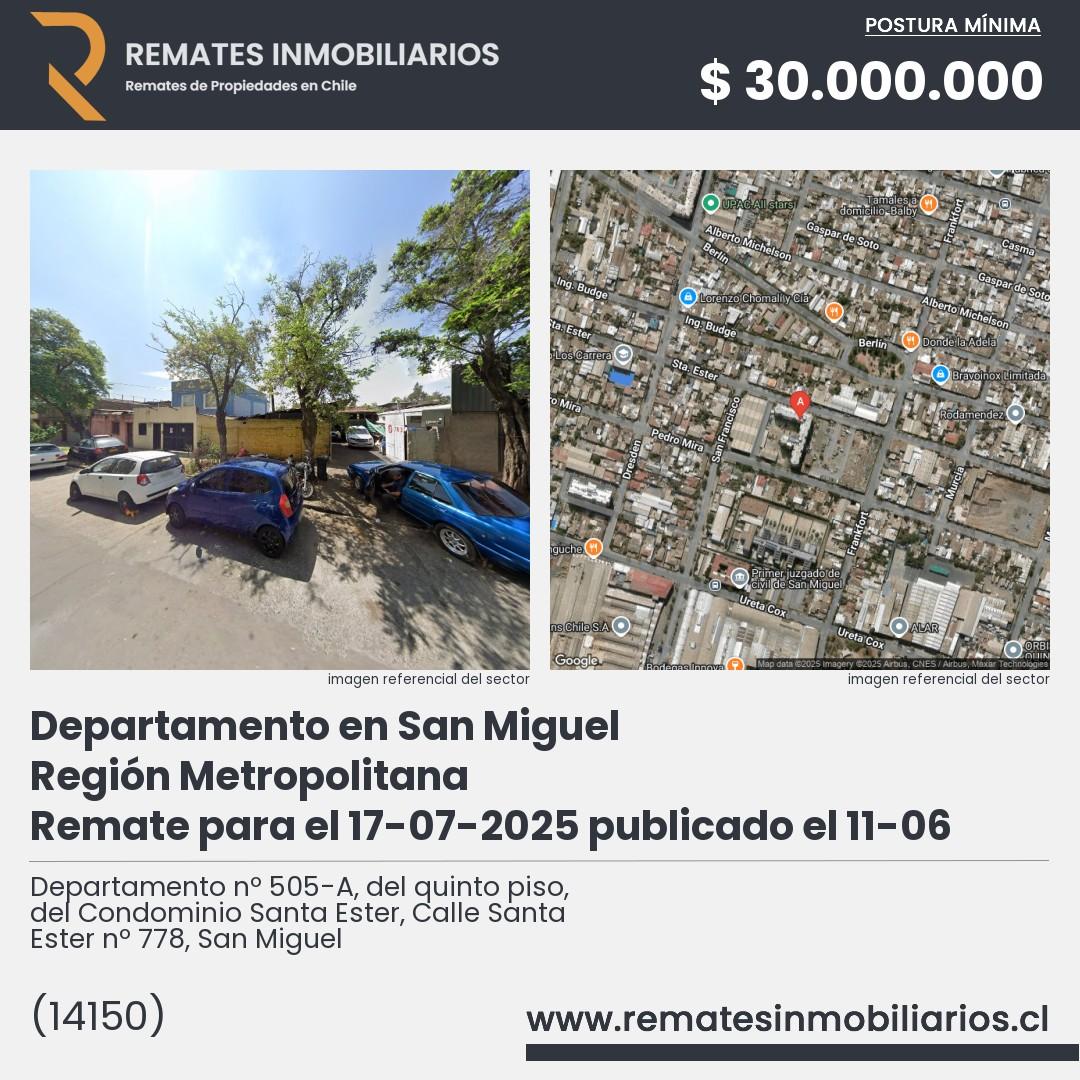 Imagen ficha Departamento nº 505-A, del quinto piso, del Condominio Santa Ester, Calle Santa Ester nº 778, San Miguel