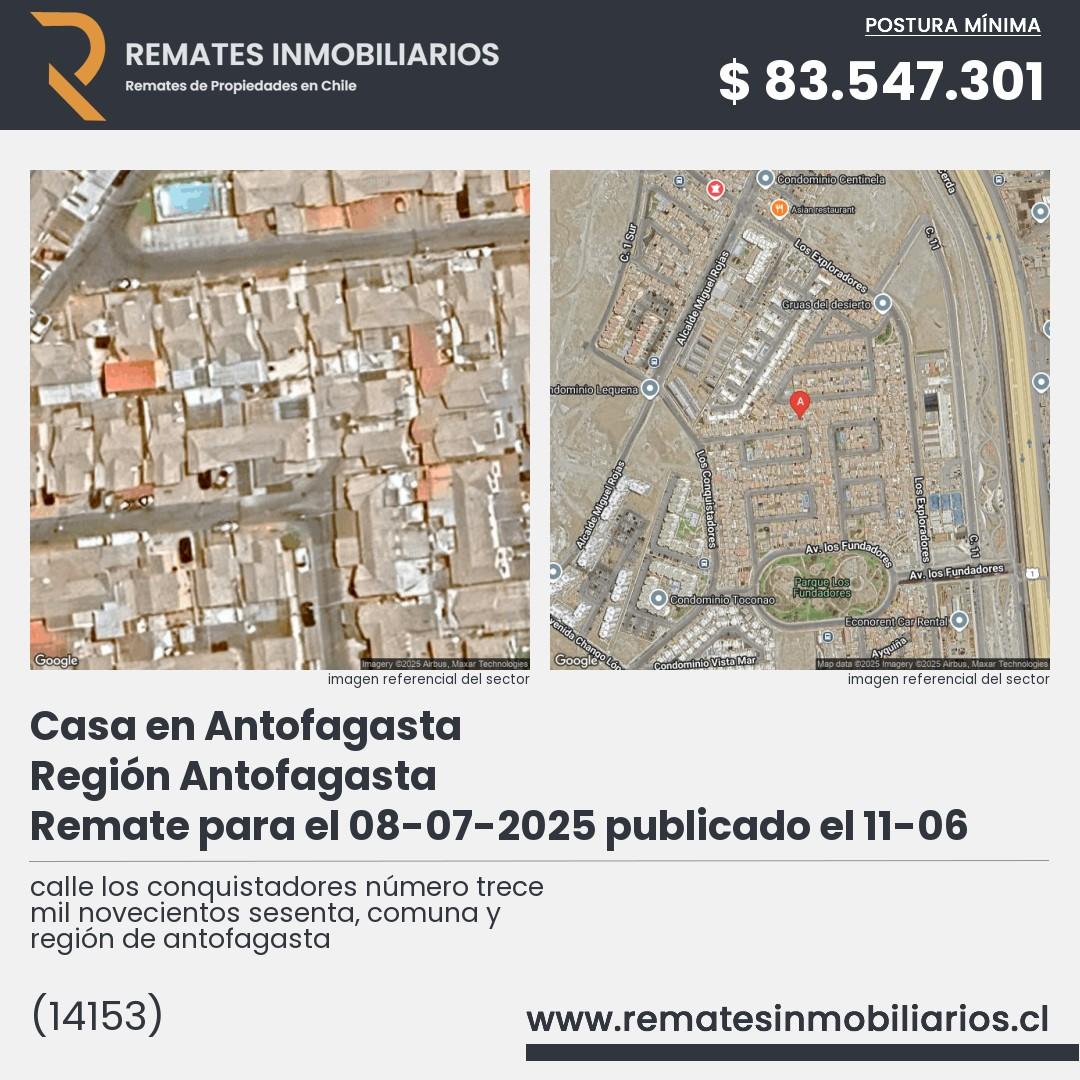 Imagen ficha calle los conquistadores número trece mil novecientos sesenta, comuna y región de antofagasta