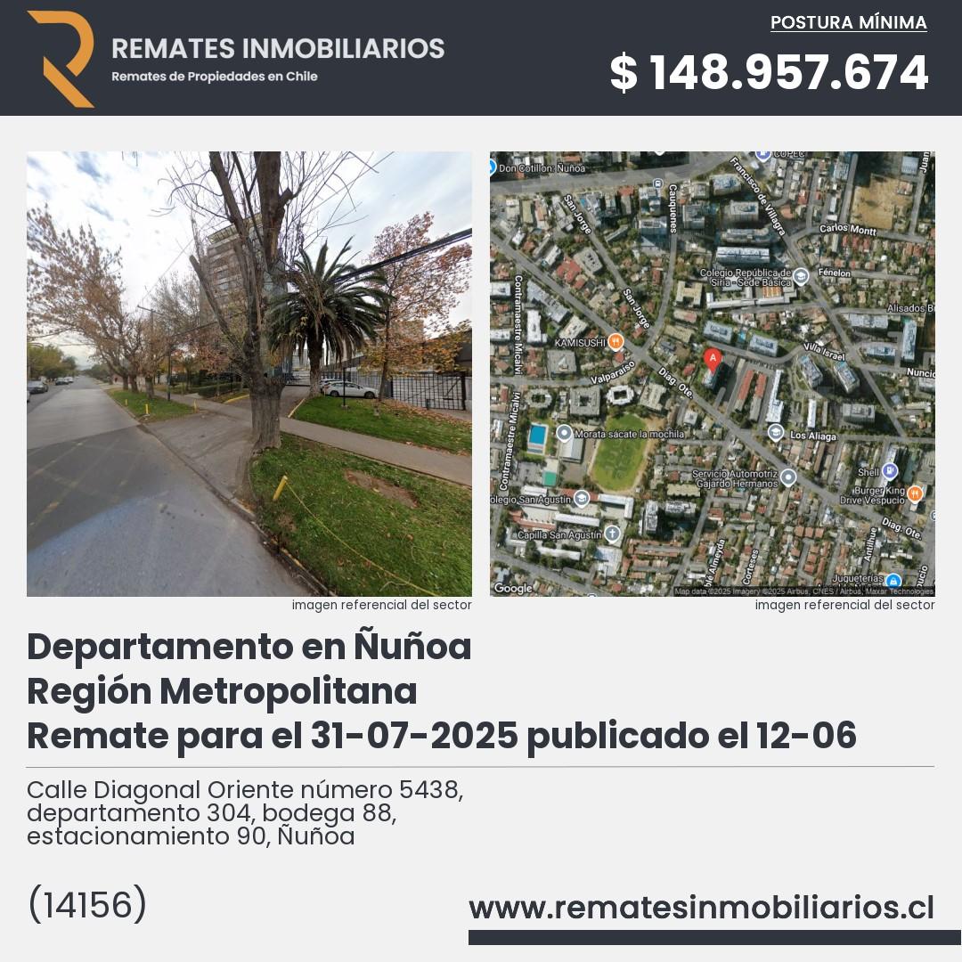 Imagen ficha Calle Diagonal Oriente número 5438, departamento 304, bodega 88, estacionamiento 90, Ñuñoa