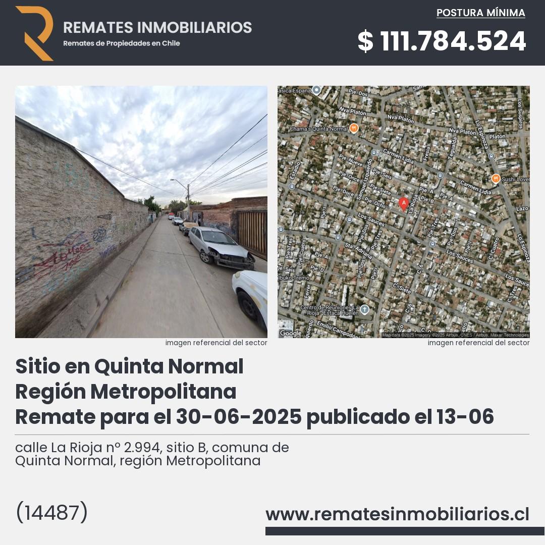 Imagen ficha calle La Rioja nº 2.994, sitio B, comuna de Quinta Normal, región Metropolitana