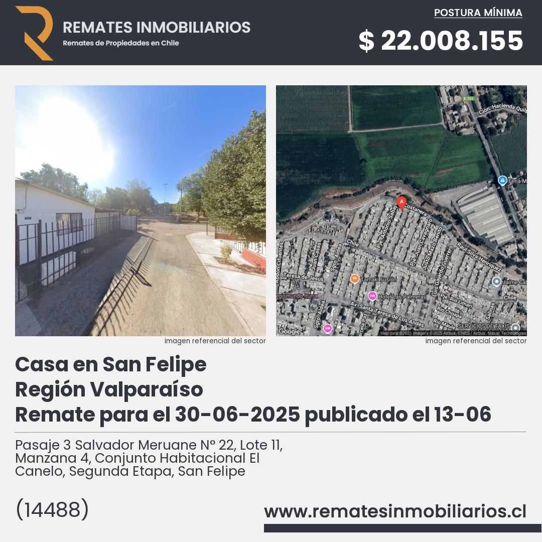 Imagen ficha Pasaje 3 Salvador Meruane N° 22, Lote 11, Manzana 4, Conjunto Habitacional El Canelo, Segunda Etapa, San Felipe