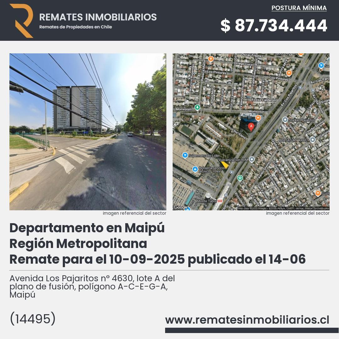 Imagen ficha Avenida Los Pajaritos n° 4630, lote A del plano de fusión, polígono A-C-E-G-A, Maipú