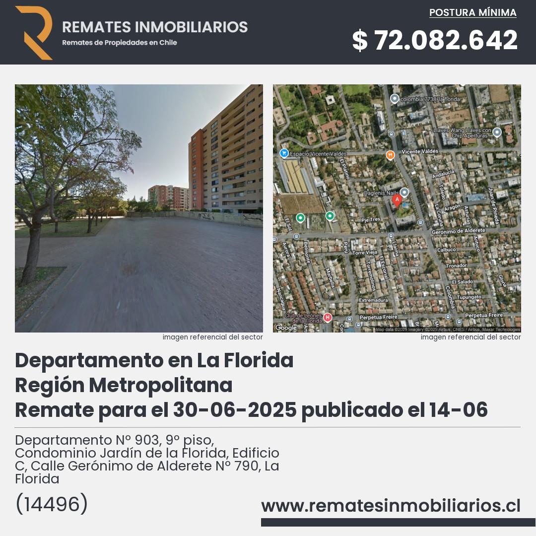 Imagen ficha Departamento Nº 903, 9º piso, Condominio Jardín de la Florida, Edificio C, Calle Gerónimo de Alderete Nº 790, La Florida