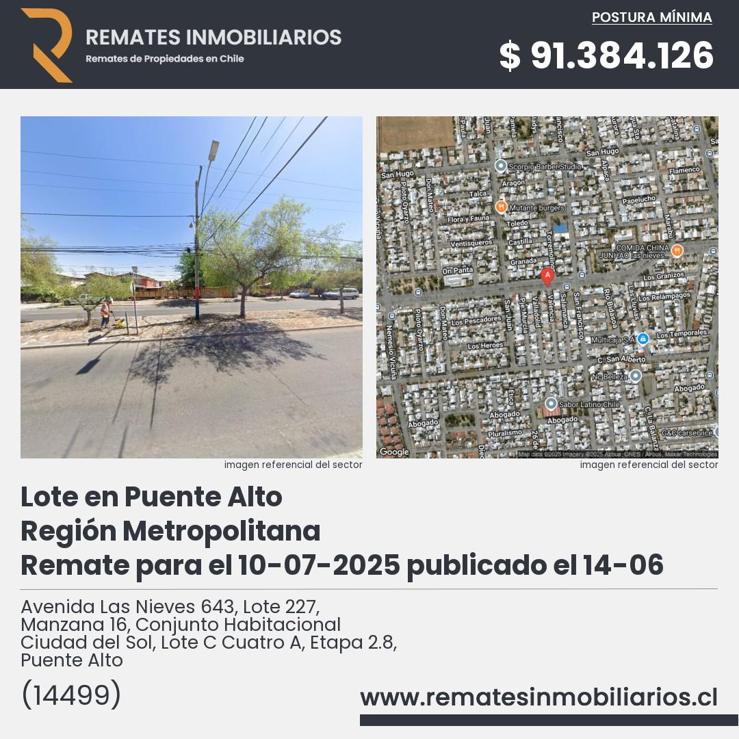 Imagen ficha Avenida Las Nieves 643, Lote 227, Manzana 16, Conjunto Habitacional Ciudad del Sol, Lote C Cuatro A, Etapa 2.8, Puente Alto