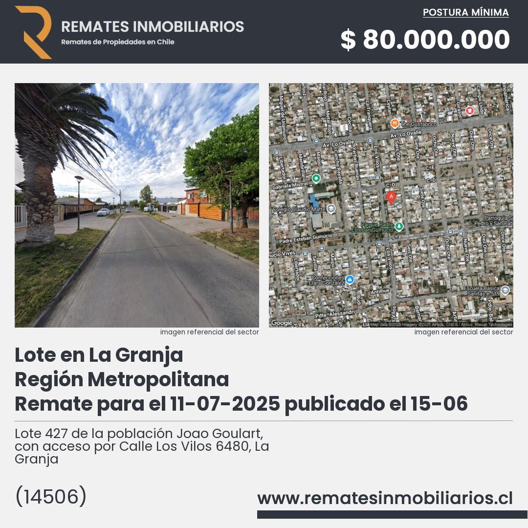 Imagen ficha Lote 427 de la población Joao Goulart, con acceso por Calle Los Vilos 6480, La Granja